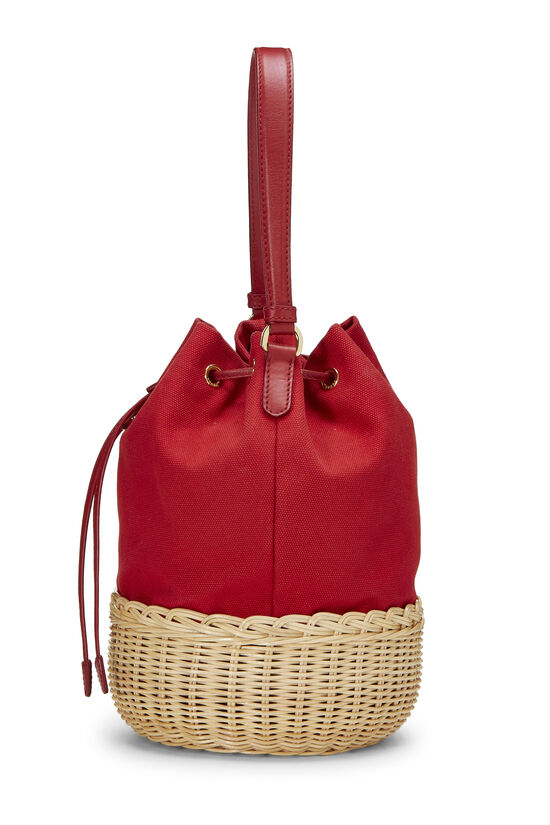 Red Canvas & Wicker Convertible Bucket Bag, , large image number 3