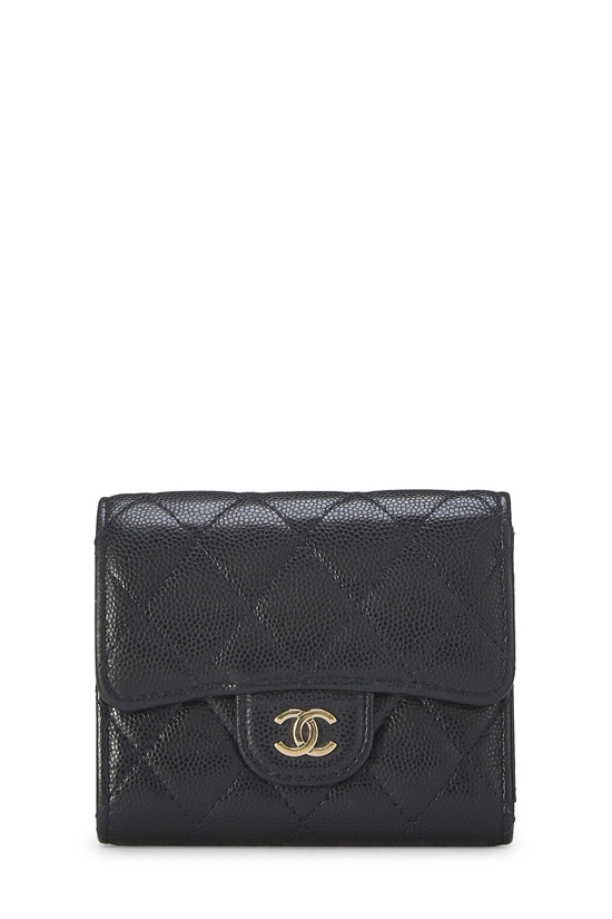 Navy Caviar Classic Flap Compact Wallet, , large image number 0