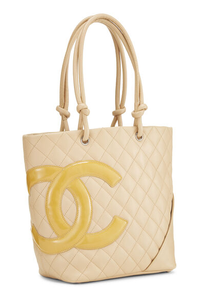 Beige Quilted Calfskin Cambon Ligne Tote Small, , large
