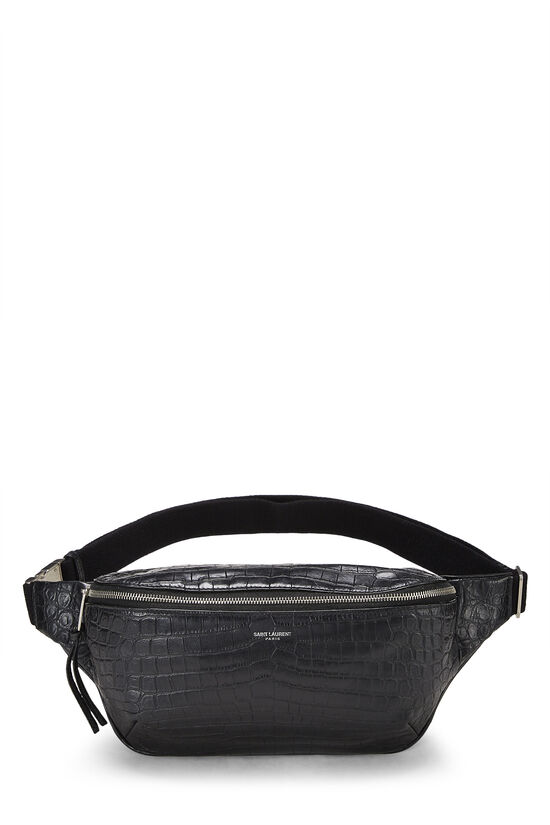 Black Embossed Leather Waist Pouch, , large image number 1