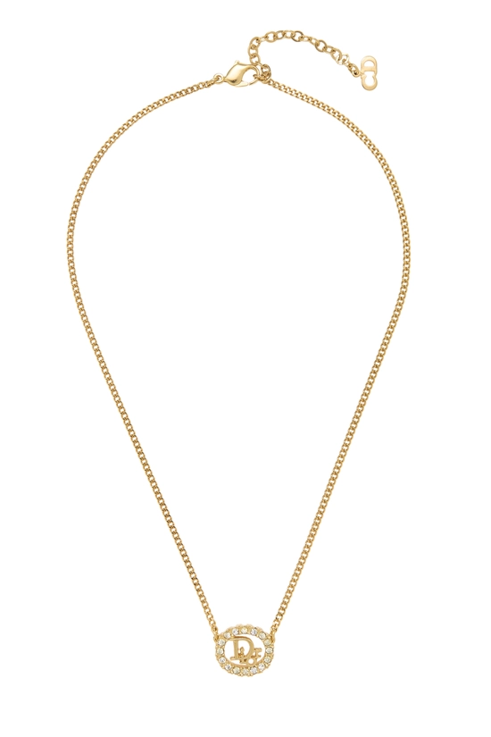 Gold Crystal Oval Logo Necklace, , large image number 0