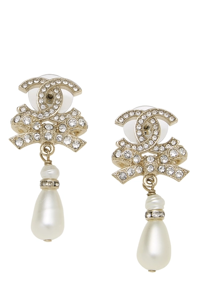 Gold Crystal 'CC' Bow Earrings