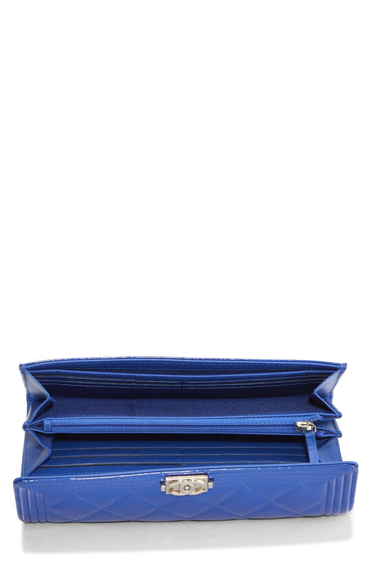 Blue Quilted Patent Leather Boy Long Flap Wallet, , large image number 3