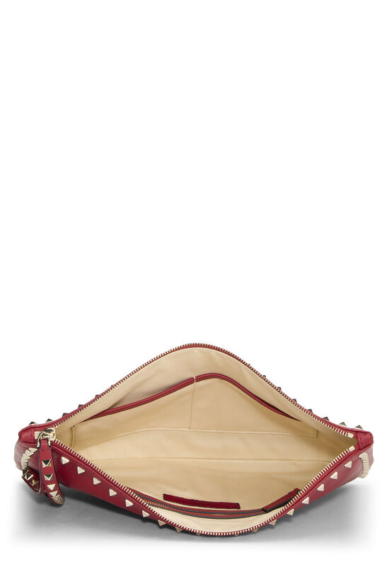Red Leather Rockstud Spike Clutch, , large image number 3