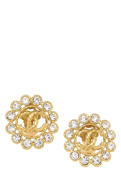 Gold 'CC' Diamond Flower Earrings