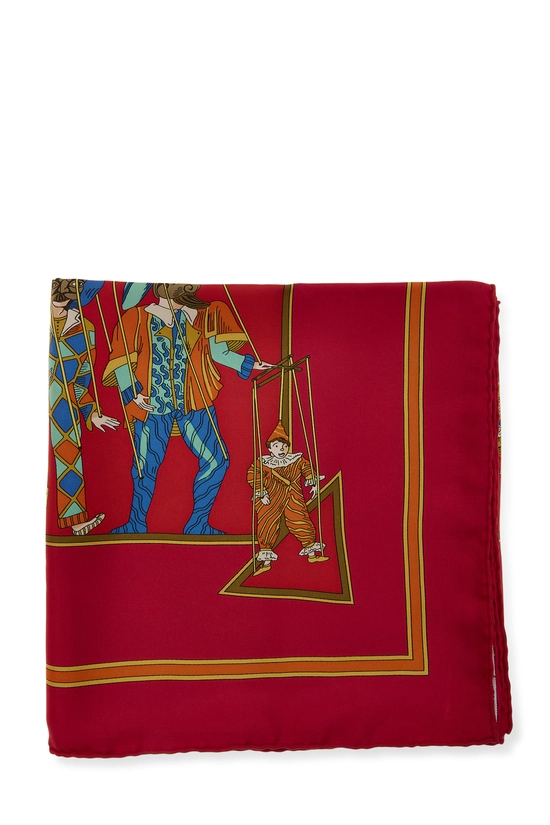 Red & Multicolor 'Le Temps des Marionnettes' Silk Scarf 90, , large image number 1