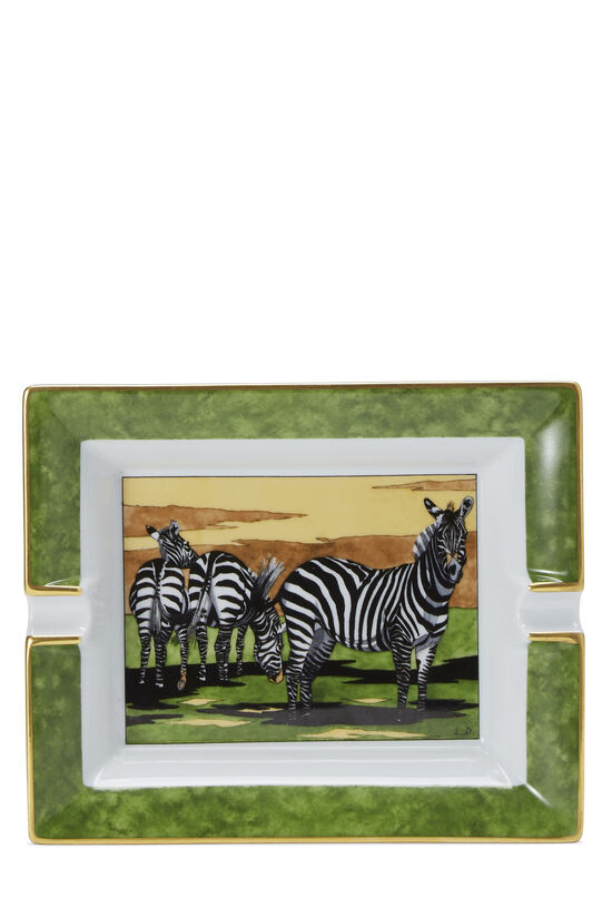 Green & Multicolor Porcelain Zebra Ashtray, , large image number 0