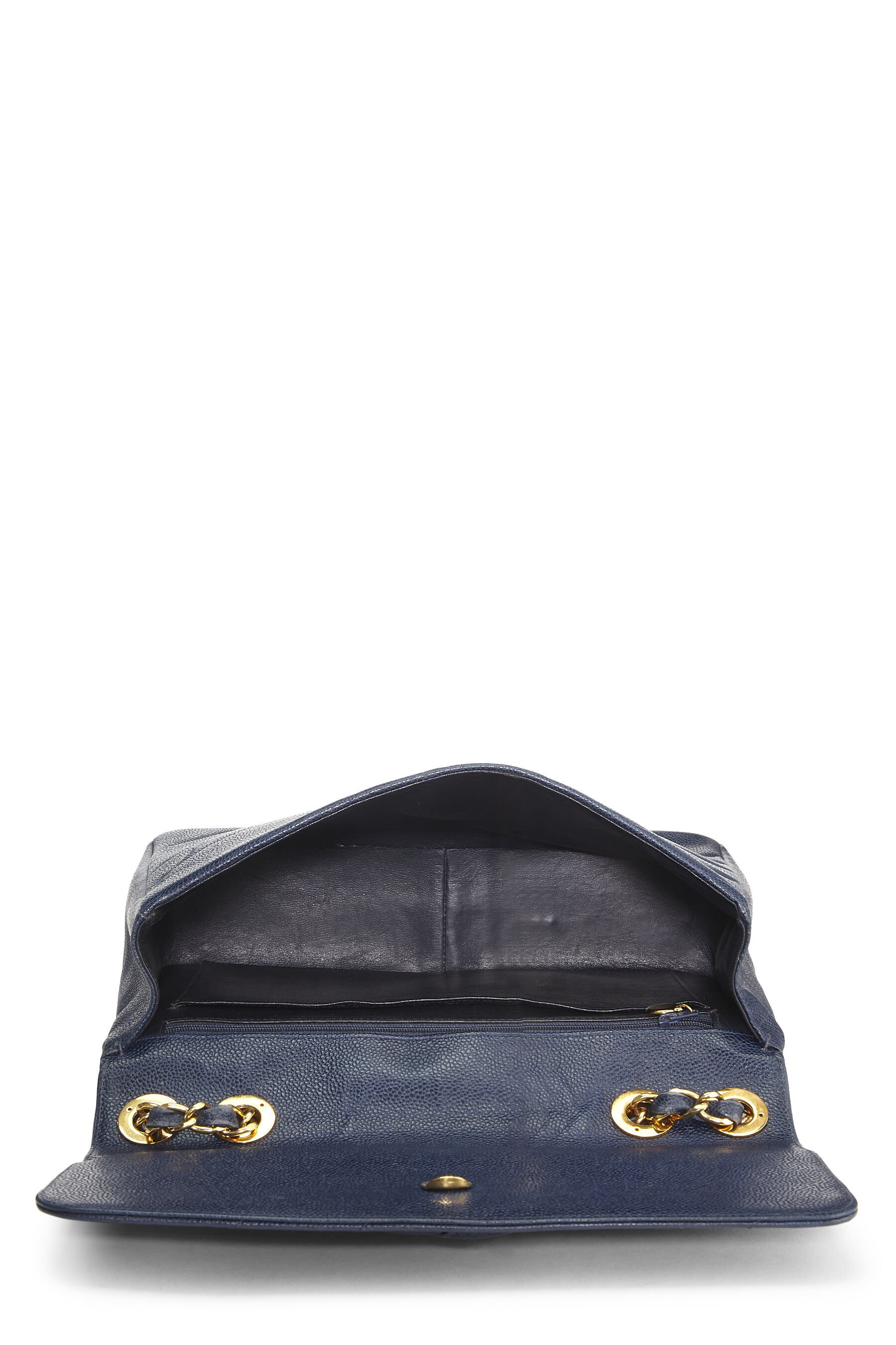 Pre-Owned Navy Caviar Diagonal Quilted Shoulder Bag Jumbo