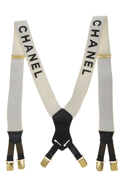 White Elastic Logo Suspenders, , large