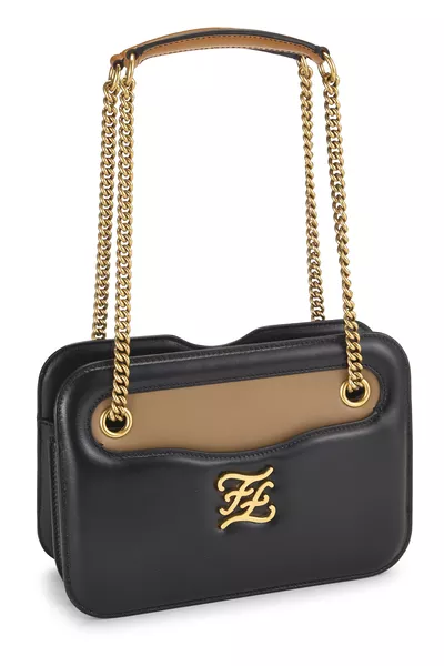 Black Calfskin Karligraphy Pocket Shoulder Bag, , large