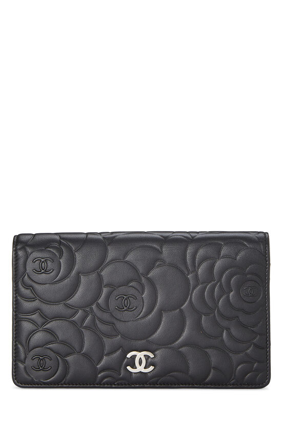 Black Calfskin Camellia Yen Wallet, , large image number 1