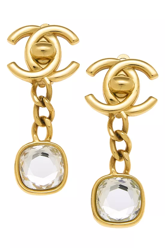 Gold Crystal 'CC' Dangle Earrings, , large image number 0