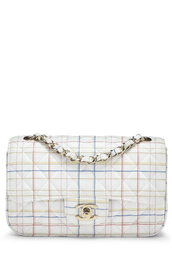 Chanel White & Multicolor Striped Quilted Lambskin Rectangular Flap Small  Q6BBMB1IMH005