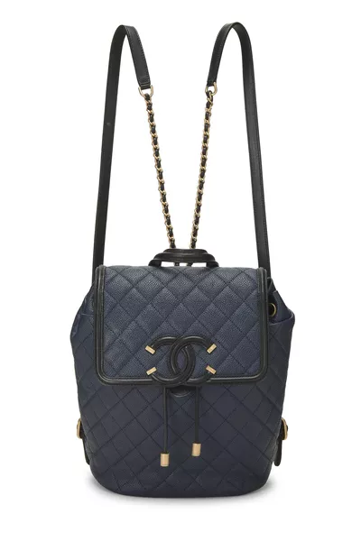 Navy Caviar 'CC' Filigree Backpack