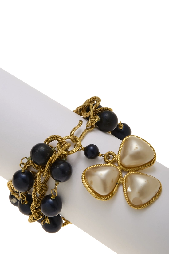 Gold Faux Pearl Charm Bracelet, , large image number 0