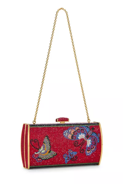 Red Crystal Minaudiere Clutch, , large