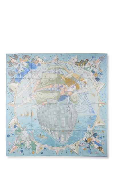 Blue & Multicolor 'Herm&egrave;s Flagship' Silk Scarf 90