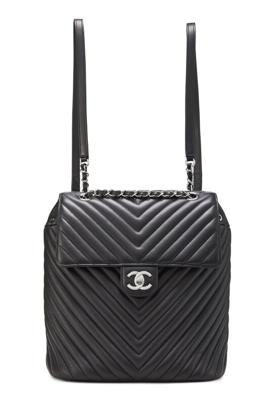 Chanel Black Calfskin Chevron-Quilted Urban Spirit Drawstring Bag