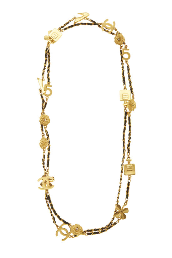 Gold & Black Enamel Icon Charms Necklace Large, , large image number 0