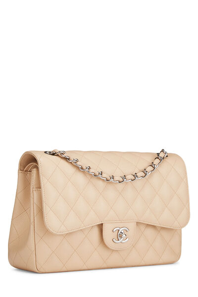 Beige Quilted Caviar New Classic Double Flap Jumbo, , large