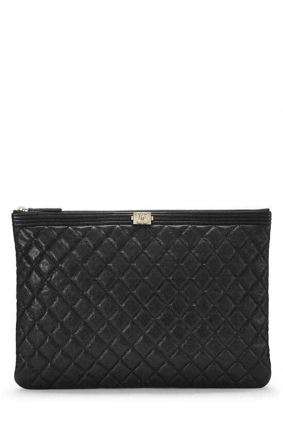 Black Quilted Caviar Boy Zip Clutch, , large image number 1