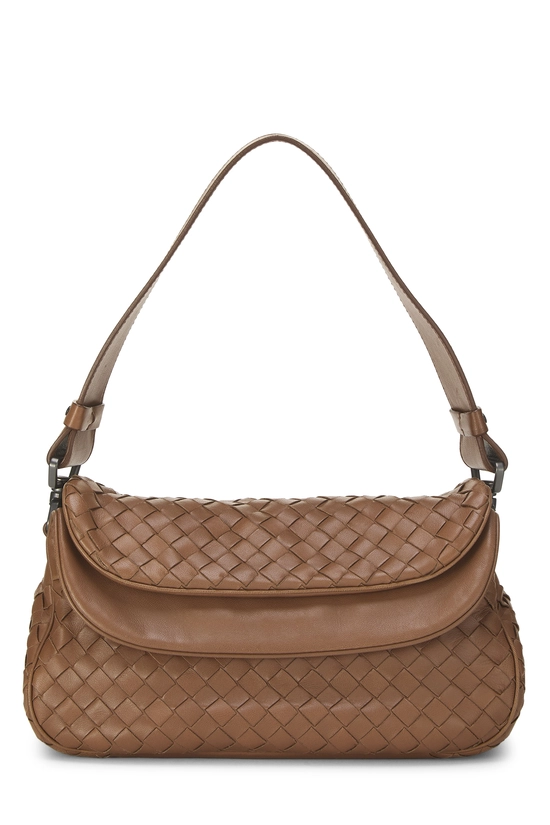 Brown Intrecciato Double Flap Shoulder Bag Small, , large image number 0