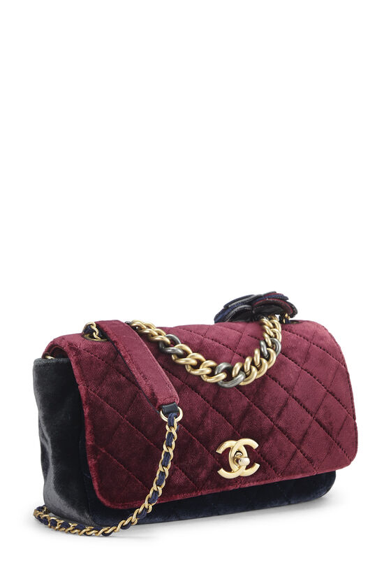 Paris-Cosmopolite Tricolor Velour Private Affair Camellia Flap Bag Medium