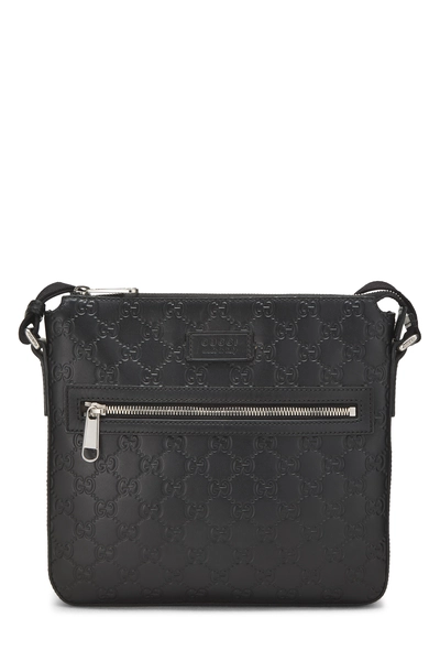 Gucci Black Guccissima Zip Pocket Flat Messenger