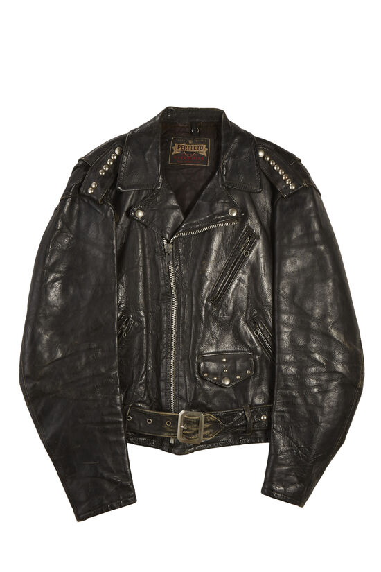 Black Leather 1950s Perfecto Jacket, , large image number 0