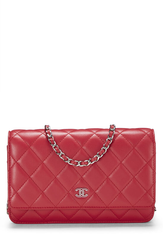 Red Quilted Lambskin Classic Wallet On Chain (WOC)