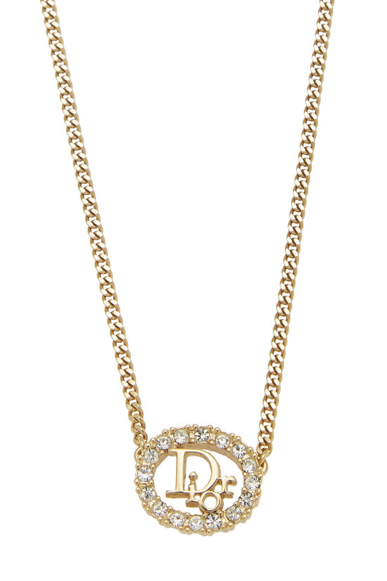 Gold & Crystal Oval CD Logo Necklace, , large image number 1