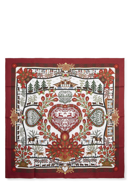 Red & Multicolor 'Decoupages' Silk Scarf 90, , large image number 0