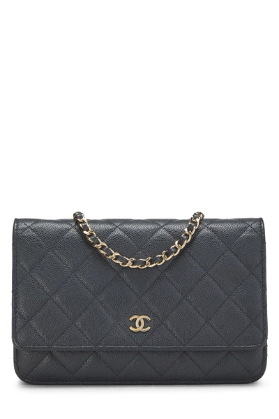 Navy Caviar Classic Quilted Wallet On Chain (WOC)