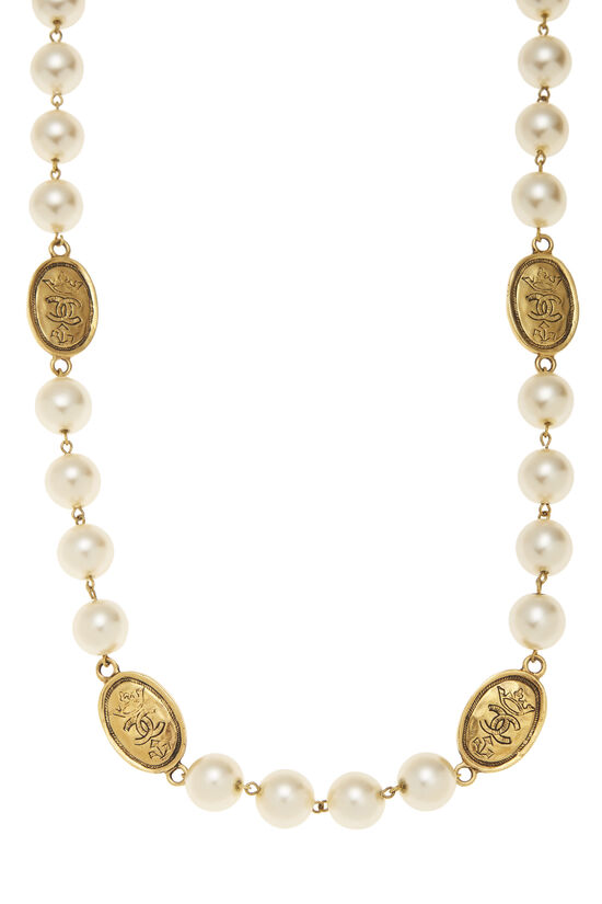 Gold & Faux Pearl Necklace, , large image number 1