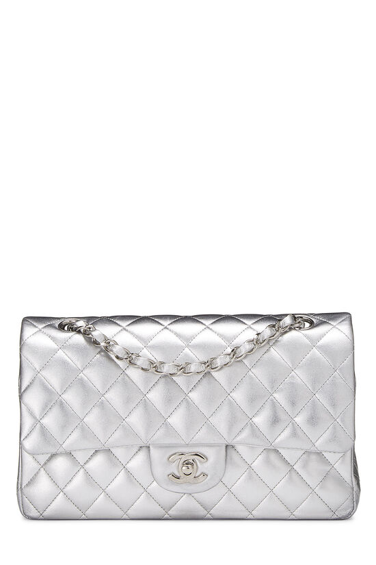 Chanel Metallic Silver Quilted Lambskin Classic Double Flap Medium