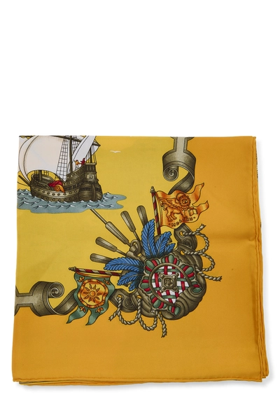 Orange & Multicolor 'Voiles de Lumiere' Silk Scarf 90, , large