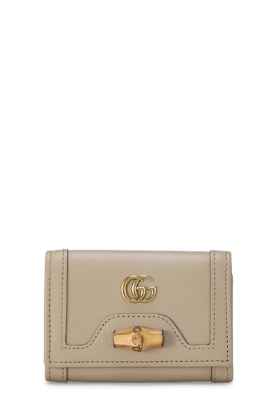 Beige Leather Bamboo Compact Wallet 