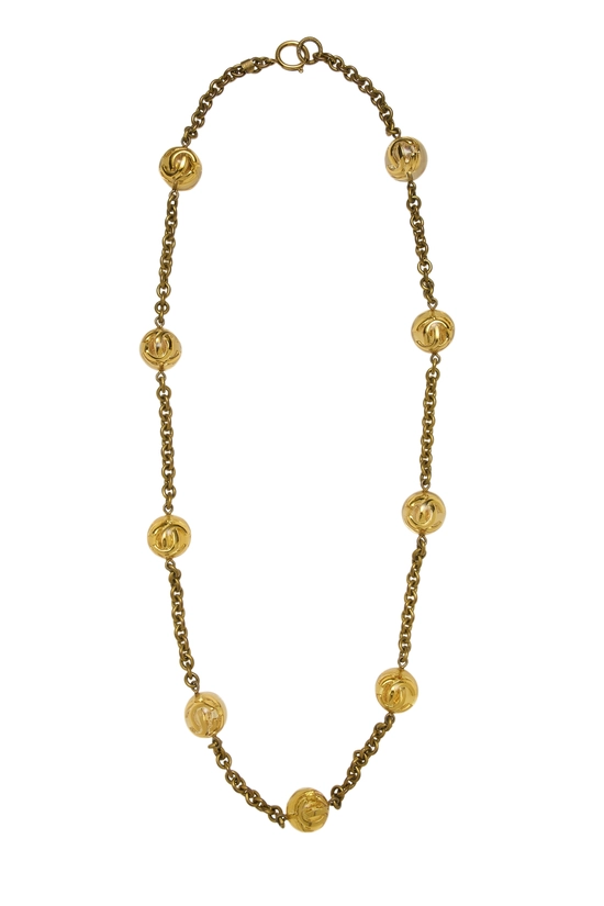 Gold Round 'CC' Beaded Chain Necklace, , large image number 0