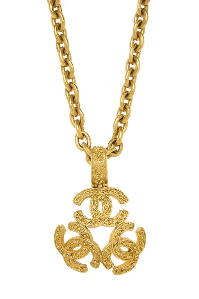 Gold Filigree 'CC' Round Necklace, , large