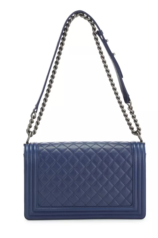 Navy Quilted Lambskin Boy Bag Large, , large image number 3