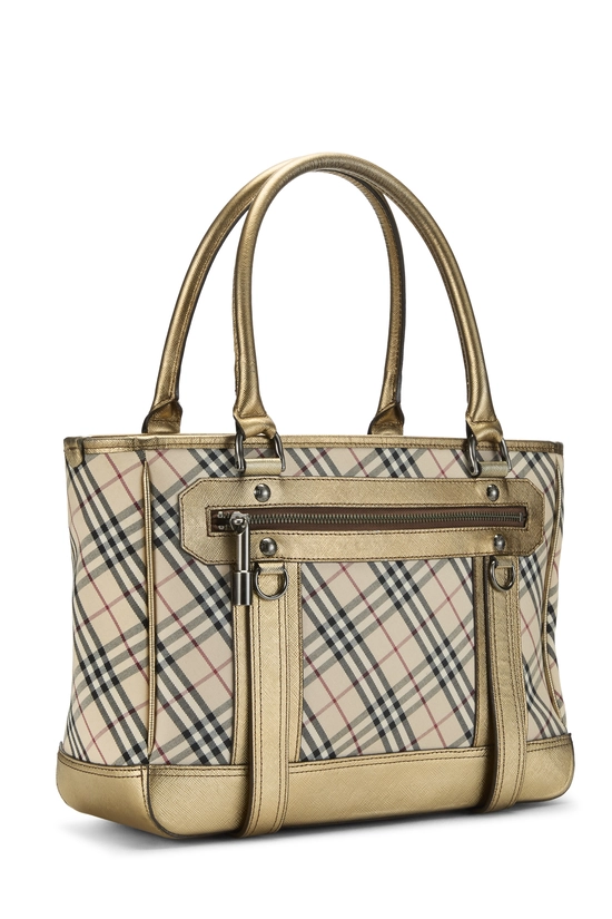 Gold Jacquard House Check Zip Tote Medium, , large image number 1