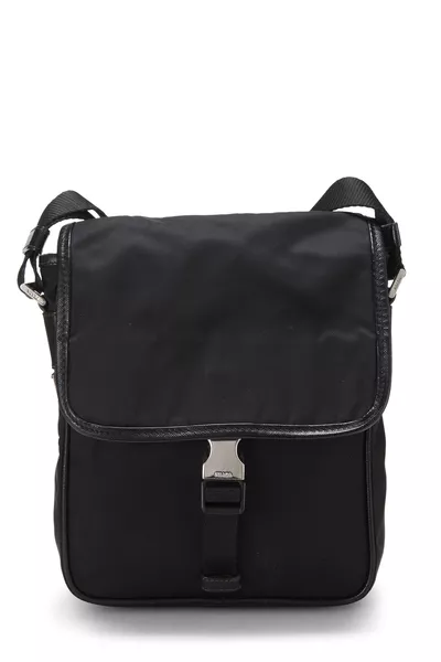 Black Nylon Buckle Flap Messenger Bag Small