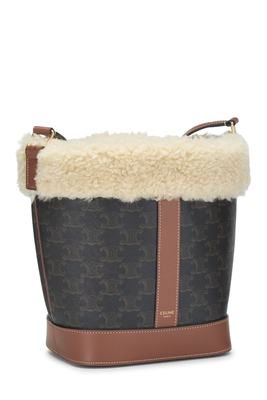Brown Shearling Triomphe Bucket Bag Small, , large image number 1