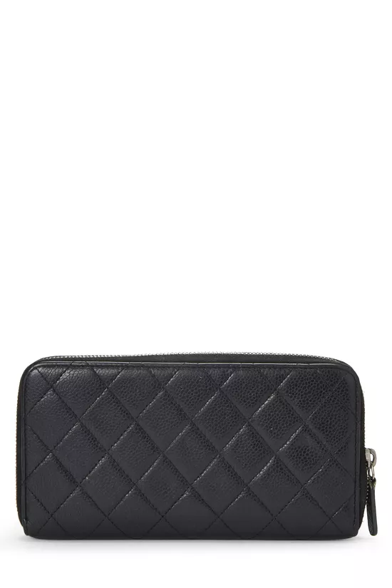 Black Quilted Caviar Zip Around Wallet, , large image number 2