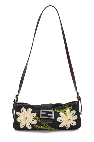 Fendi Navy Embroidered Shoulder Bag