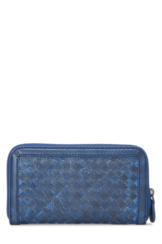 Navy Intrecciato Snakeskin Zip Around Wallet, , large image number 2