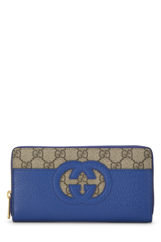 Blue Leather Interlocking GG Zip Around Wallet, , large image number 0