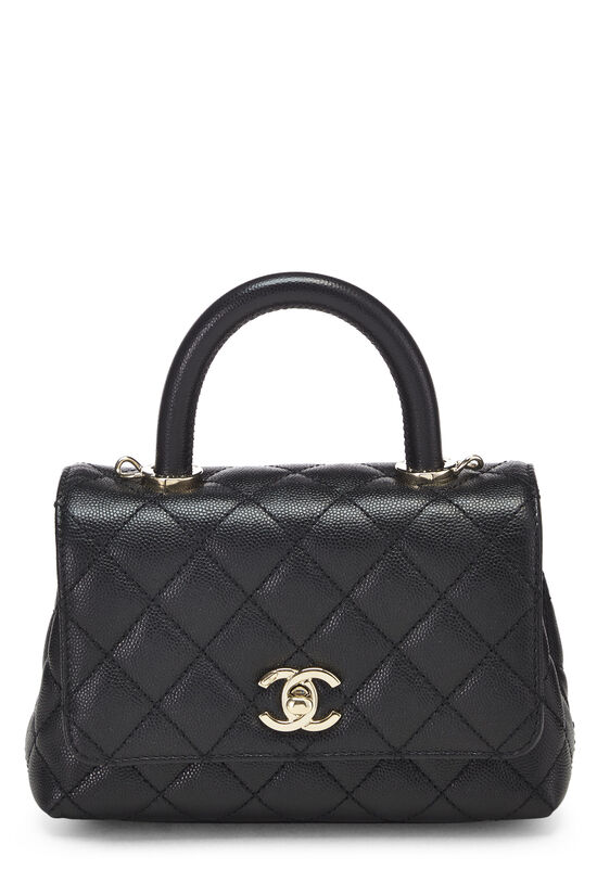 Chanel Black Quilted Caviar Coco Handle Bag Extra Mini