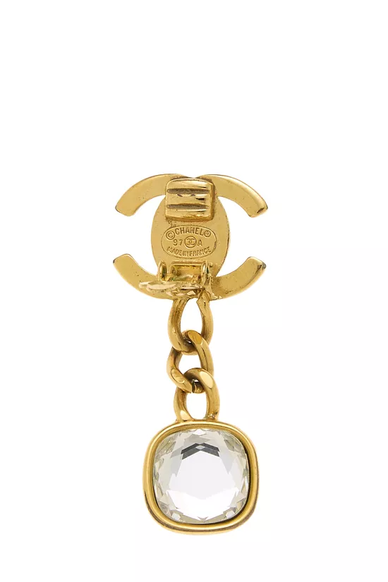 Gold Crystal 'CC' Dangle Earrings, , large image number 2