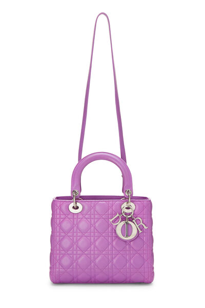 Purple Cannage Quilted Lambskin Lady Dior Medium, , large